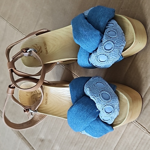 Sam & Libby Cassandra puffy denim platform sandals-7.5 - Picture 2 of 12